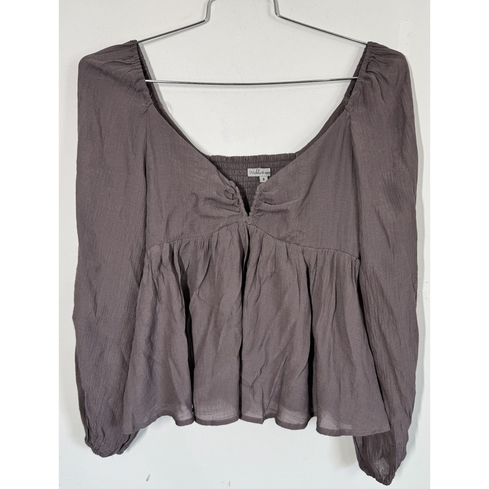 Wishlist Women's Purple Long Puff Sleeve Smocked Babydoll Top Size S Boho Goth
